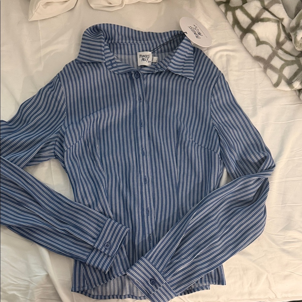 Princess Polly Blue Striped Women's button up